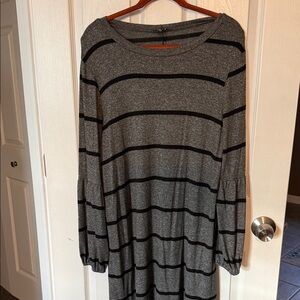 Lily Rose Gray and Black Striped Long Sleeve Dress